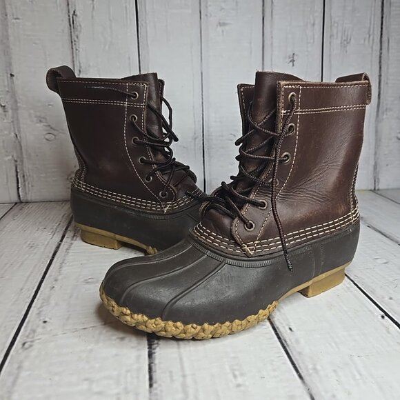 LL Bean Women's Leather Rubber Bean Boots Insulated Tan Brown Size 5 M - Picture 1 of 9